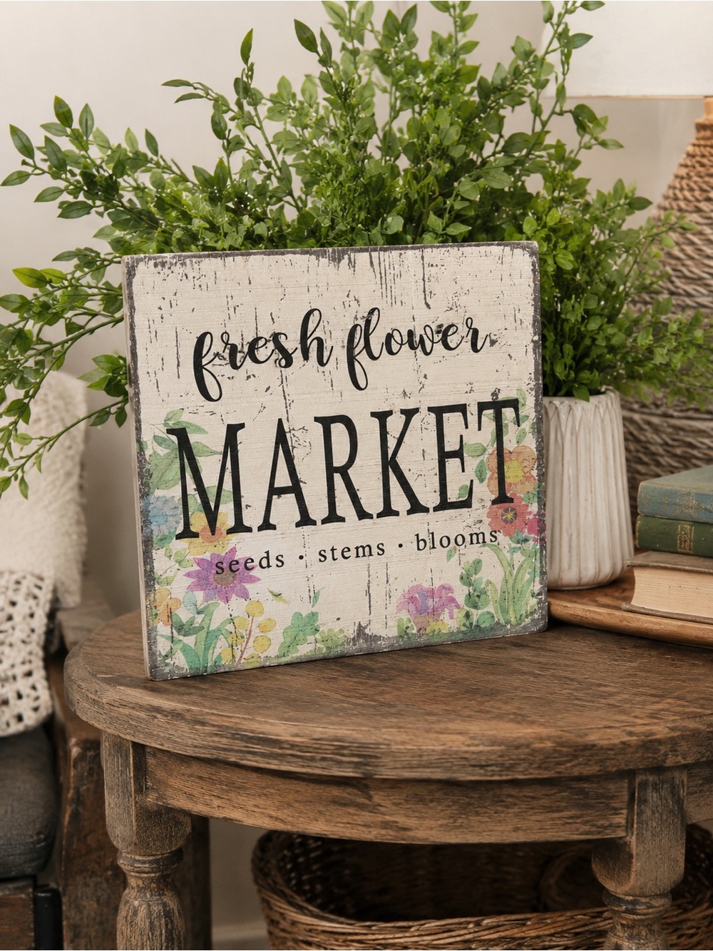 Fresh Flower Market Decorative Sign - Cream and Pastel Floral